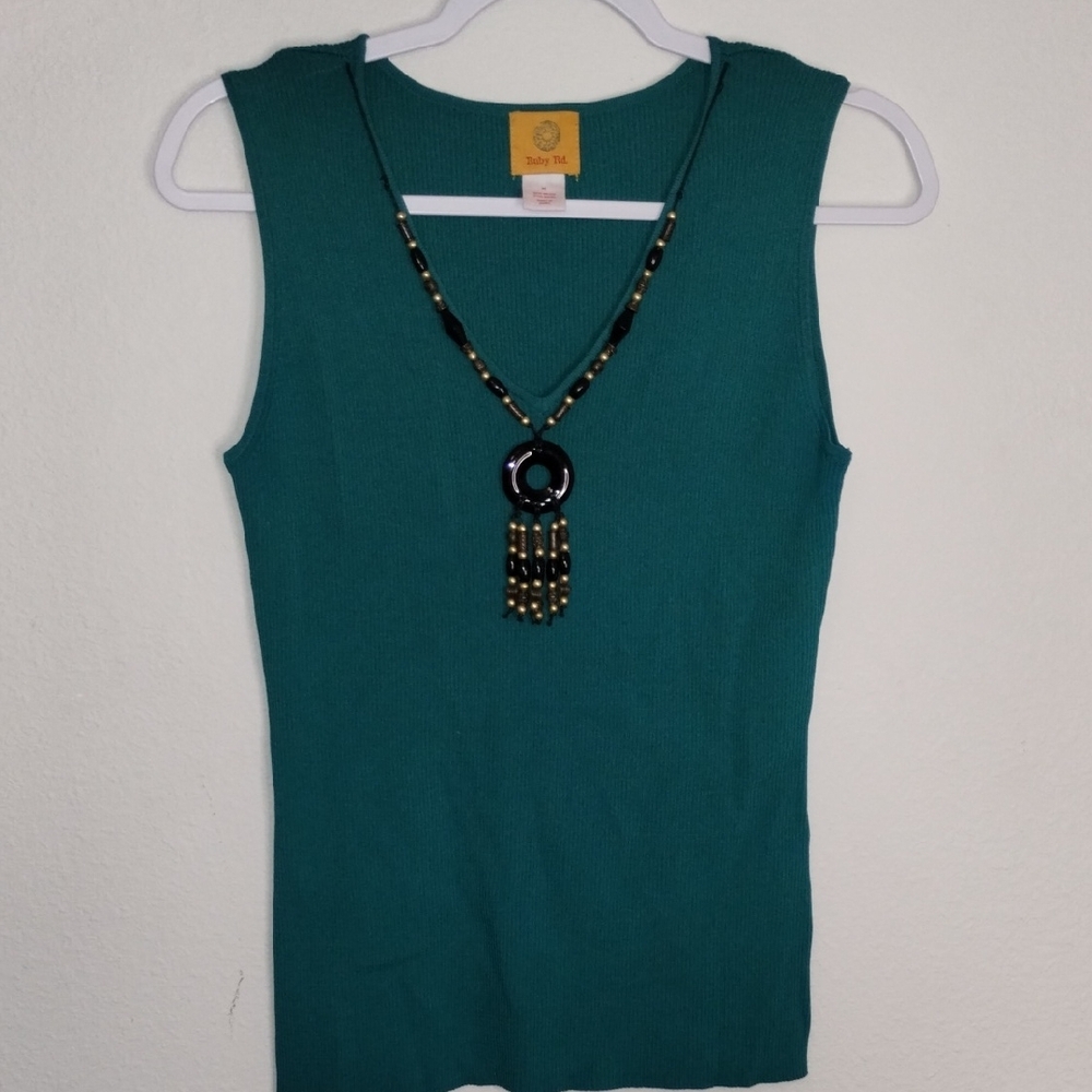 Ruby Rd. Green Fitted Embellished Tank Top